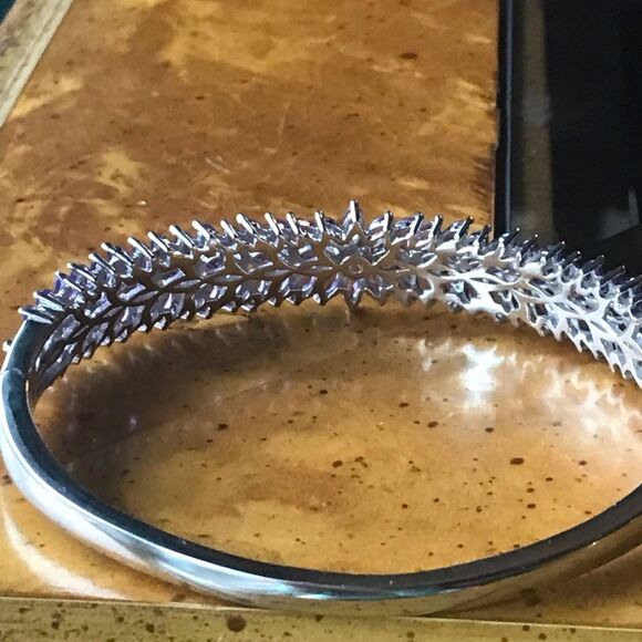 Natural African Amethyst Sterling Silver Bangle Bracelet - Picture 9 of 11